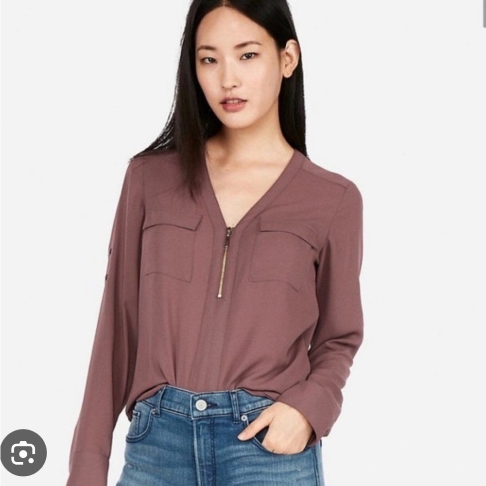 NWOT Express Mauve Button-Down Zip Front Blouse